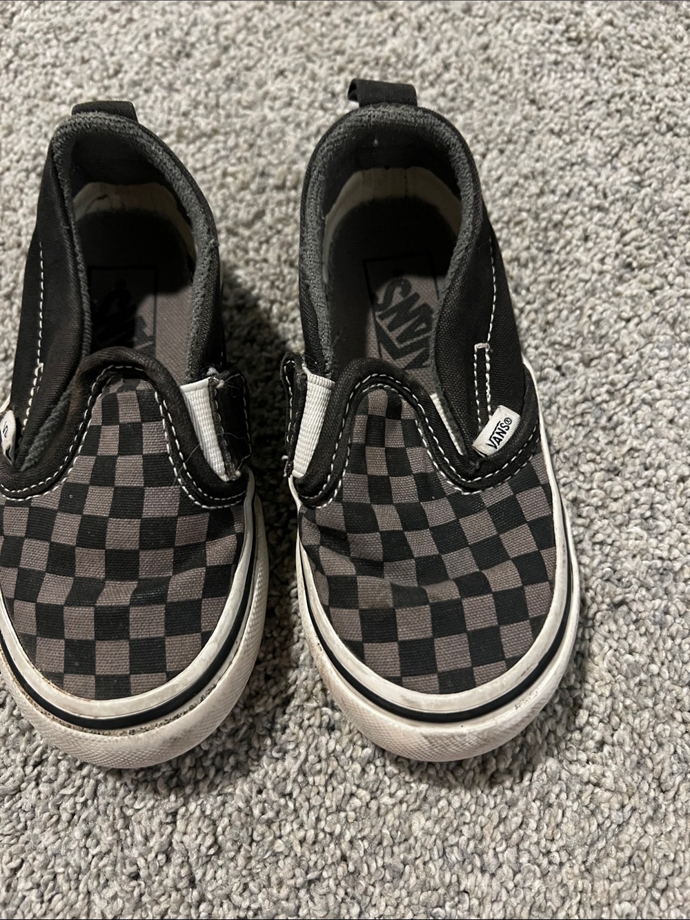 Vans Kids Checkerboard Slip-On Sneakers - Black and Gray